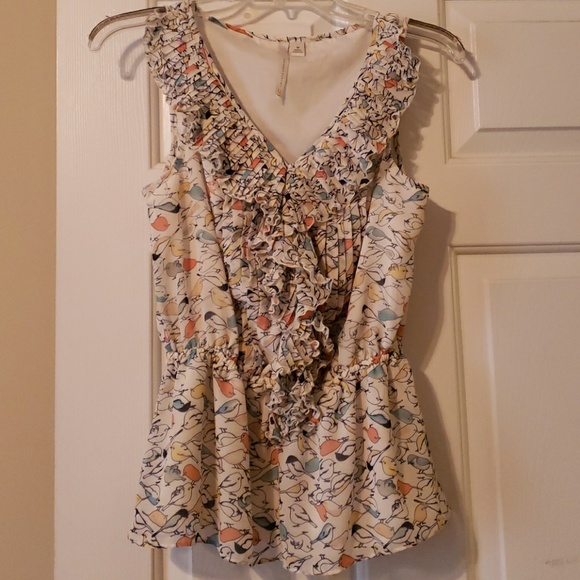 LC Lauren Conrad Bird Pleated Peplum Top - Picture 2 of 5